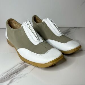 Walter Genuin Linea Stretch Made in Italy White and Tan Zip-Up Shoes Size 10.5